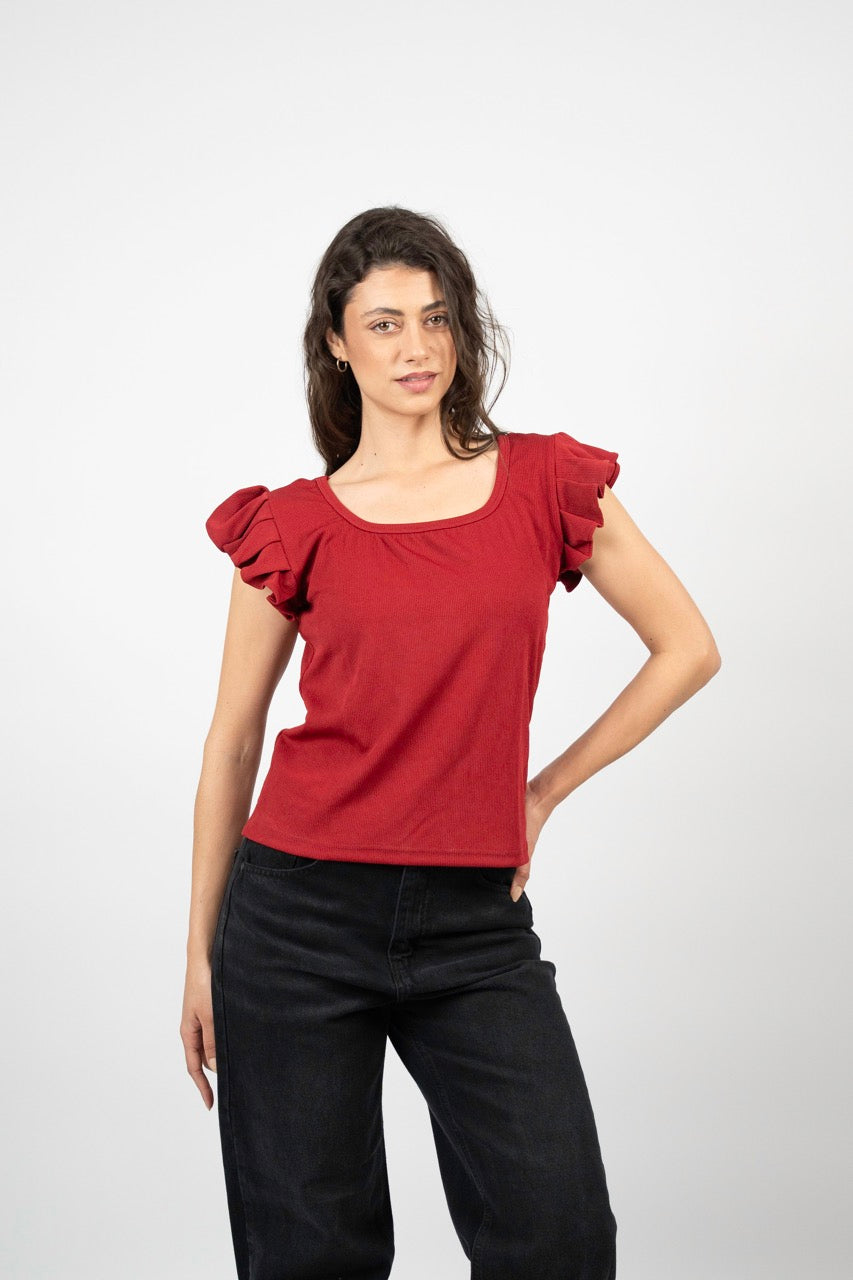 SMART BUTTON RIBBED BLOUSE