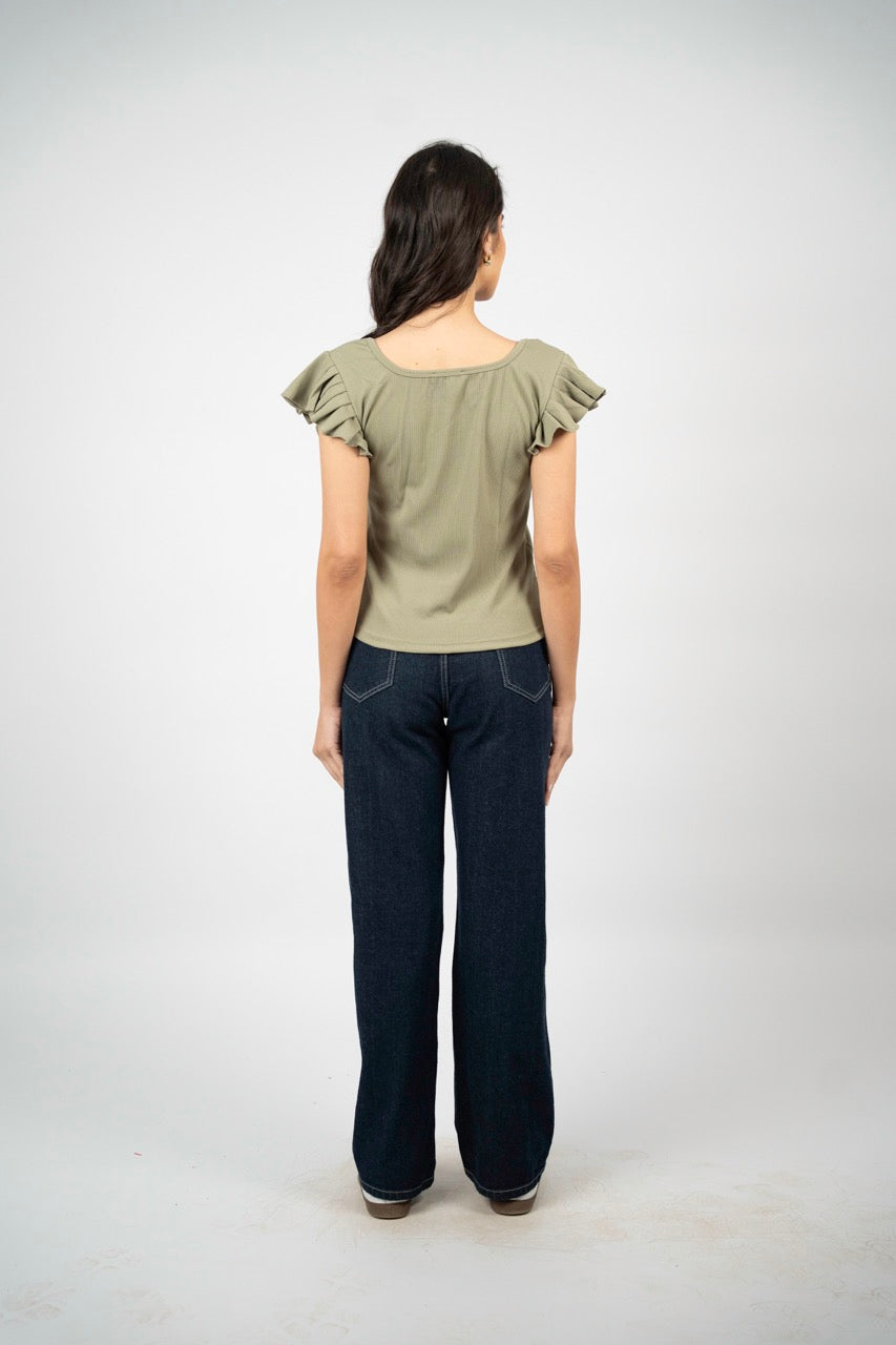 SMART BUTTON RIBBED BLOUSE