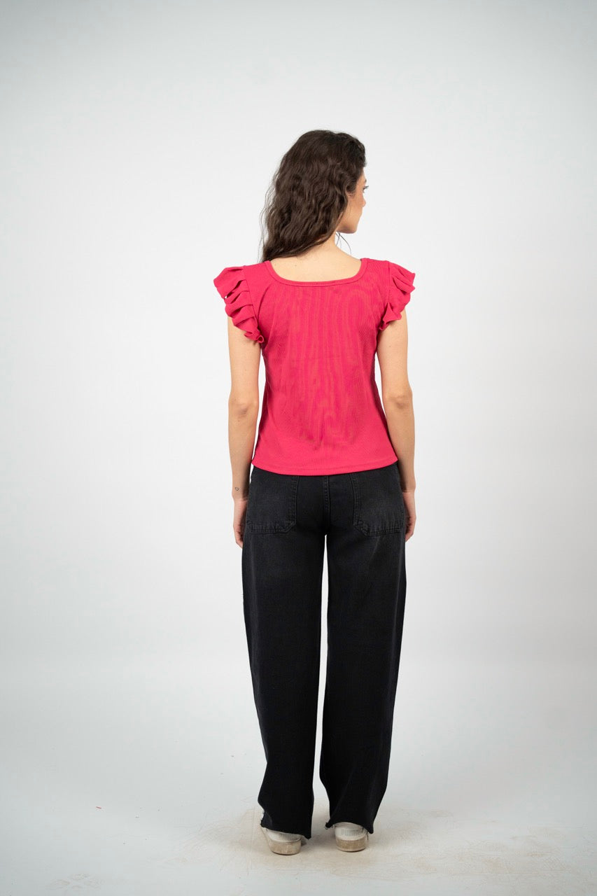 SMART BUTTON RIBBED BLOUSE