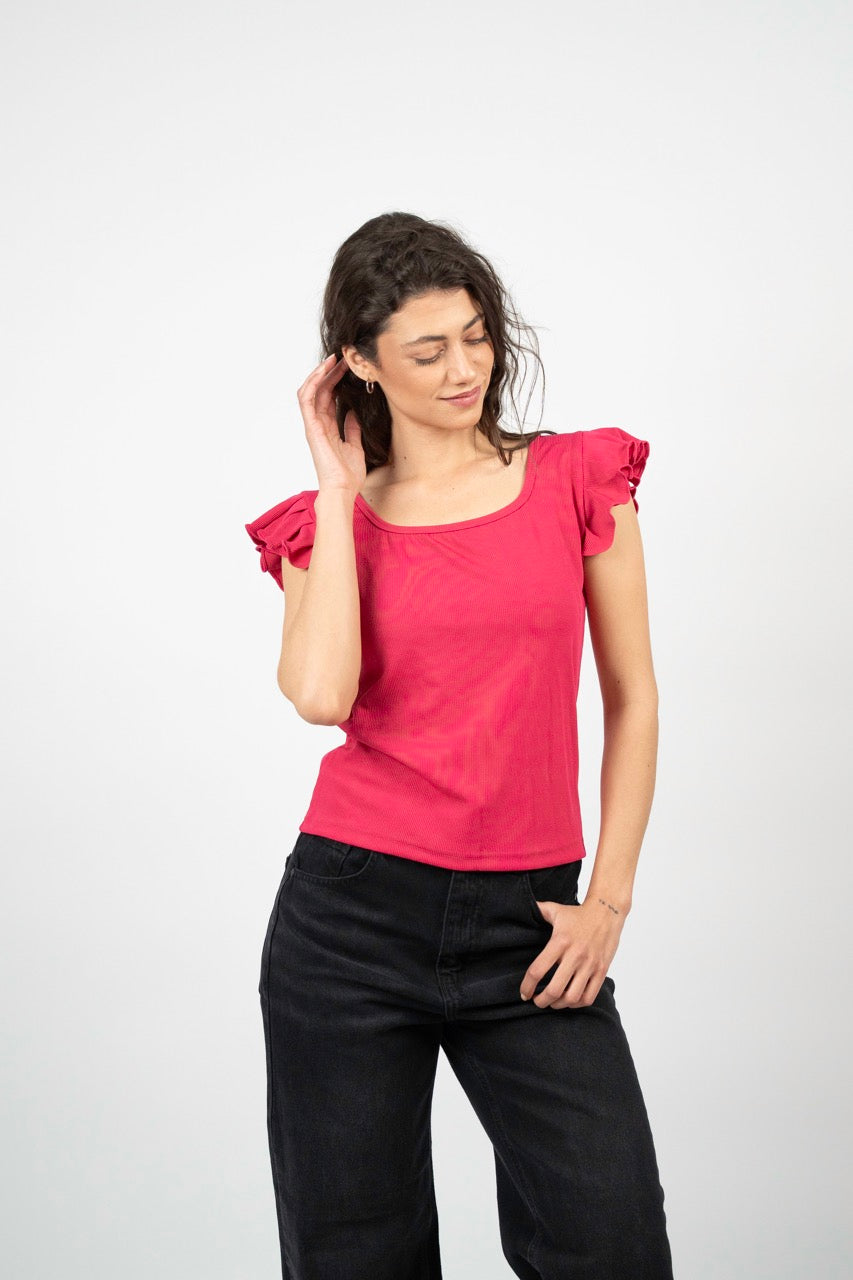 SMART BUTTON RIBBED BLOUSE