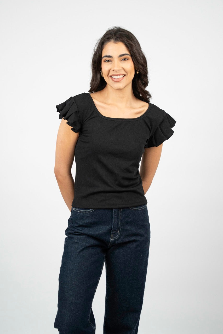 SMART BUTTON RIBBED BLOUSE