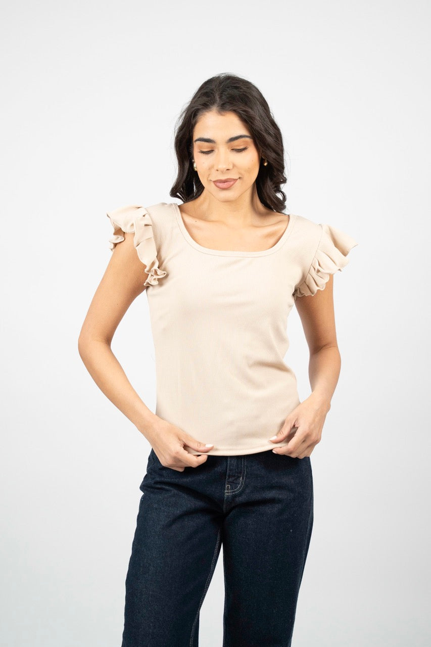 SMART BUTTON RIBBED BLOUSE
