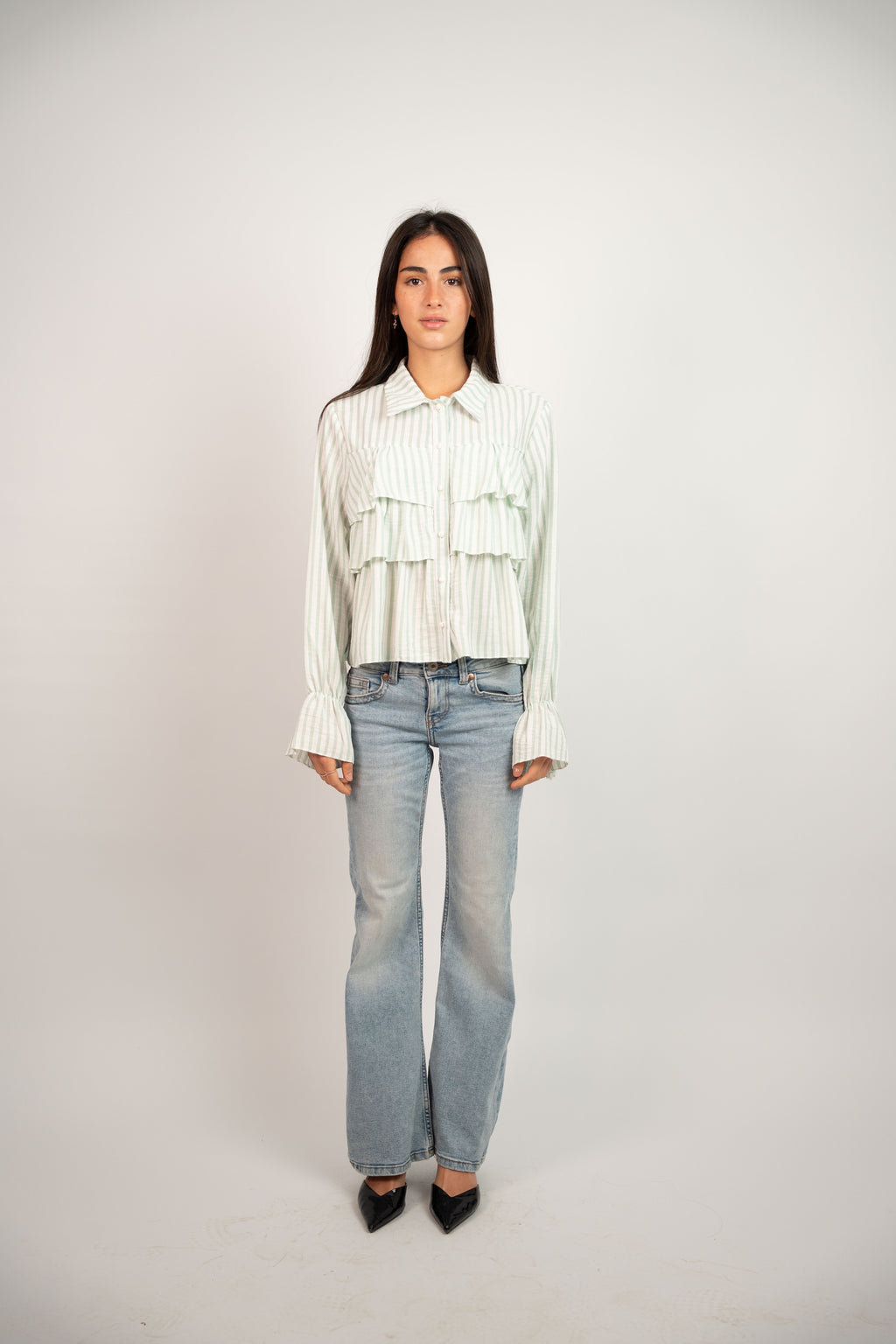RUFFLED STRIPED BLOUSE