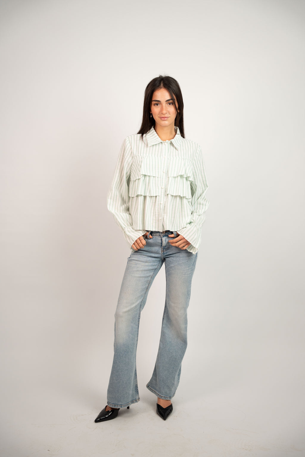 RUFFLED STRIPED BLOUSE