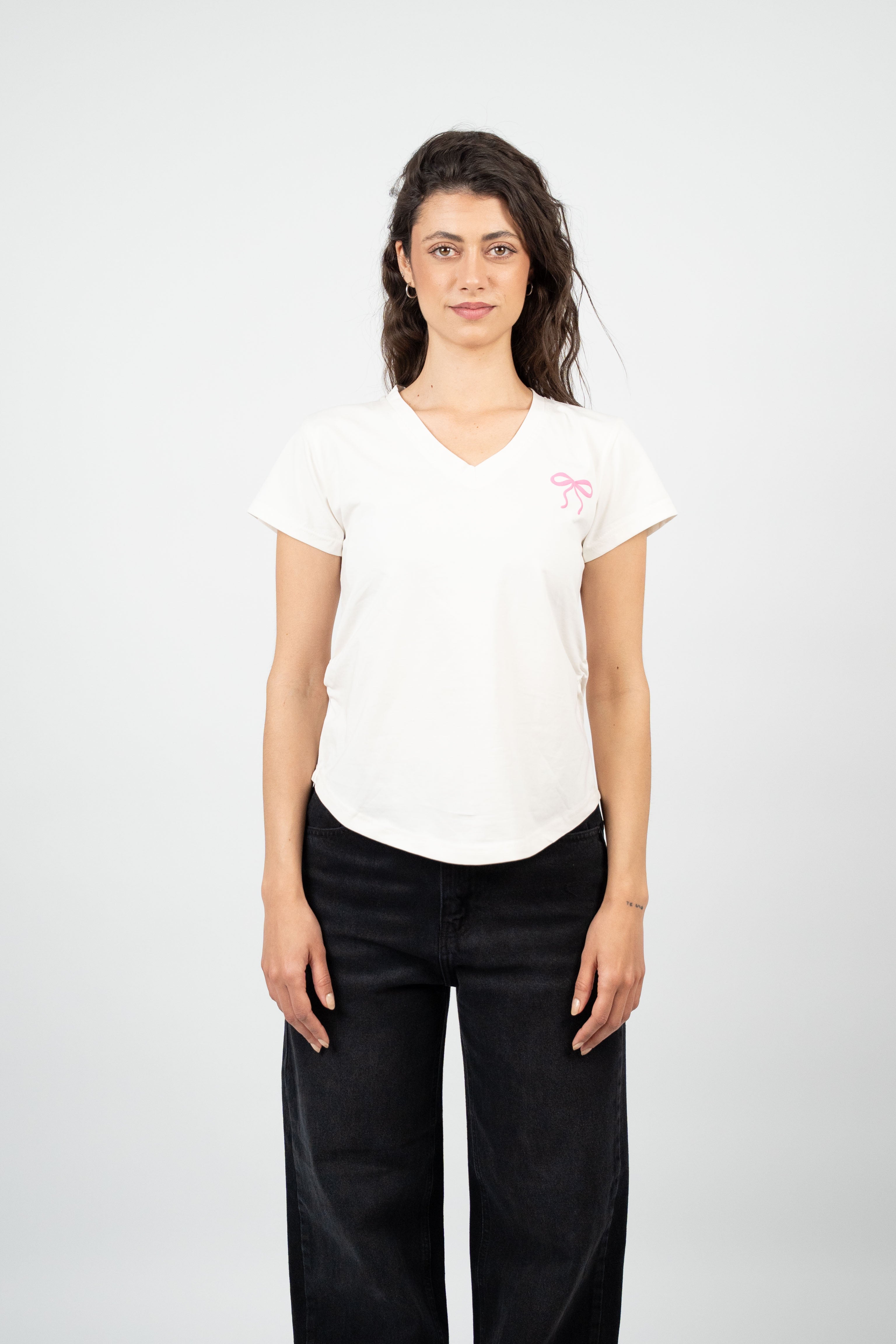 BOW DETAIL V-NECK T-SHIRT