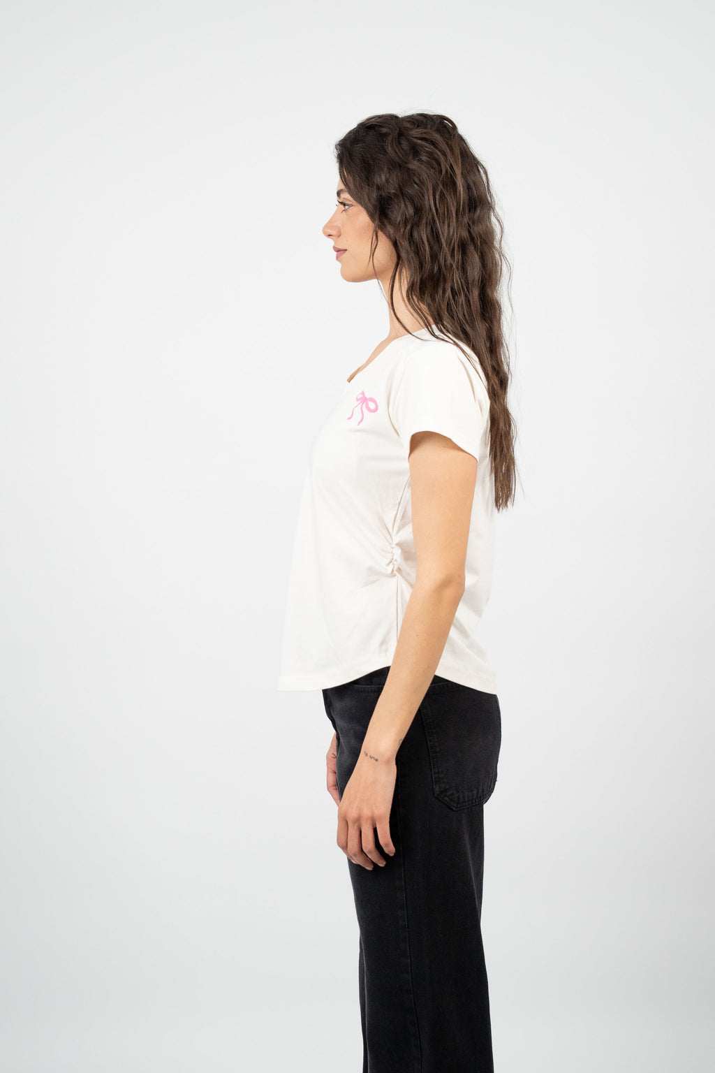 BOW DETAIL V-NECK T-SHIRT