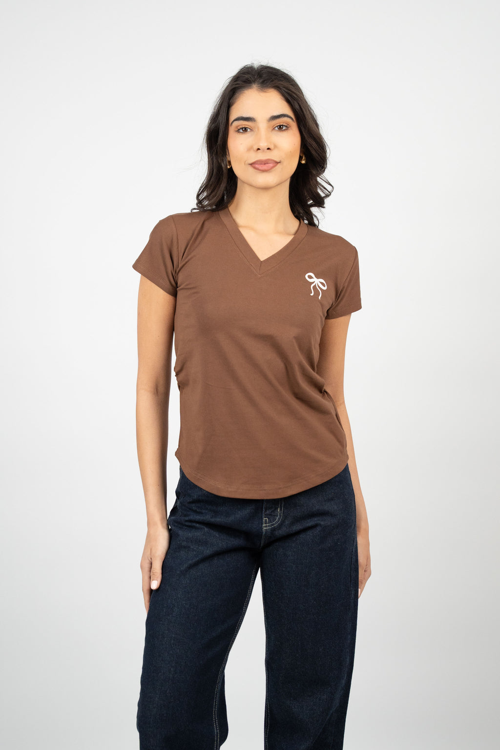 BOW DETAIL V-NECK T-SHIRT