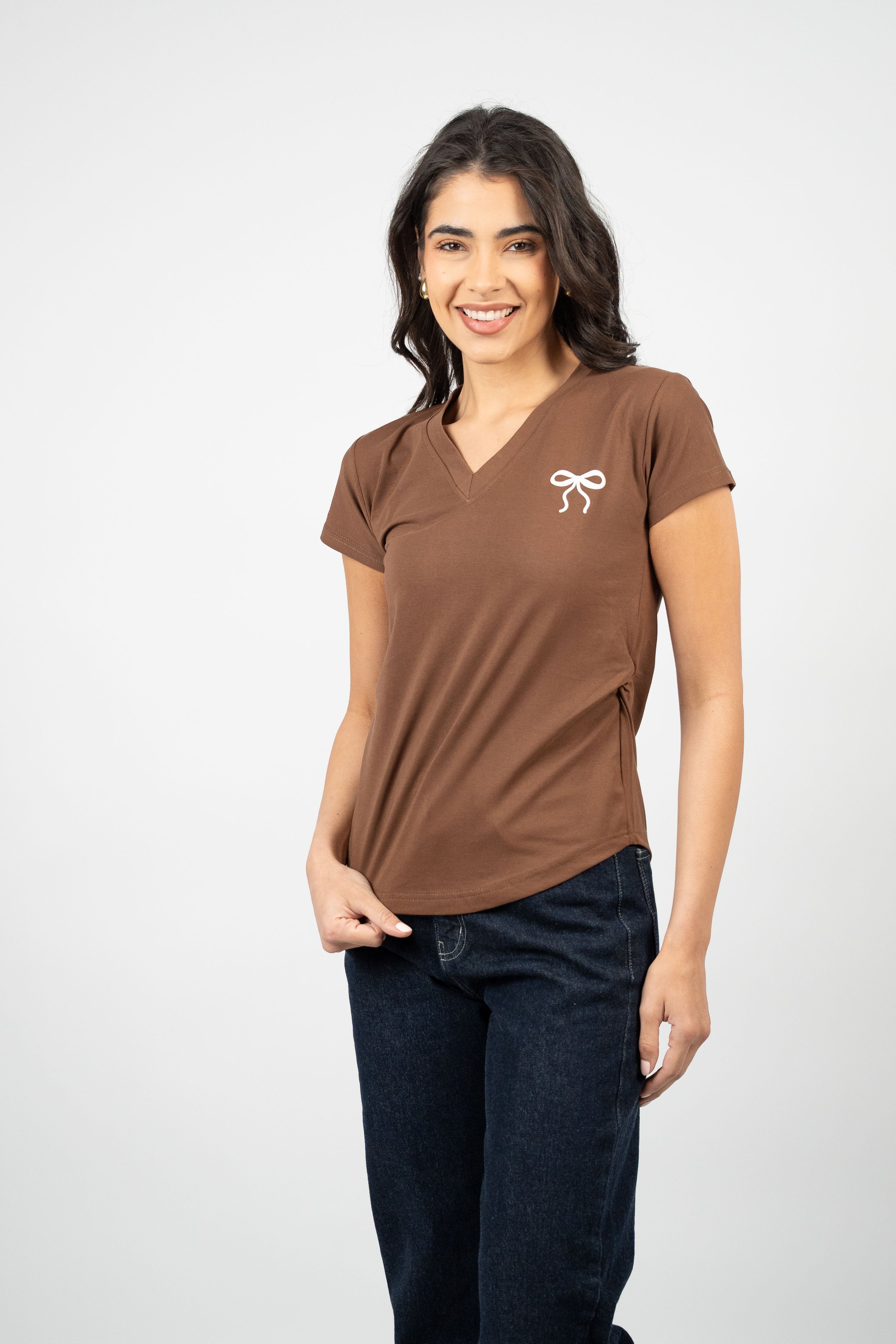 BOW DETAIL V-NECK T-SHIRT