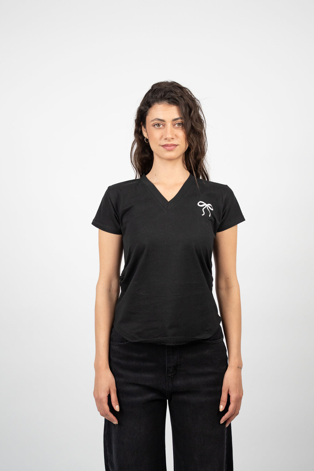 BOW DETAIL V-NECK T-SHIRT