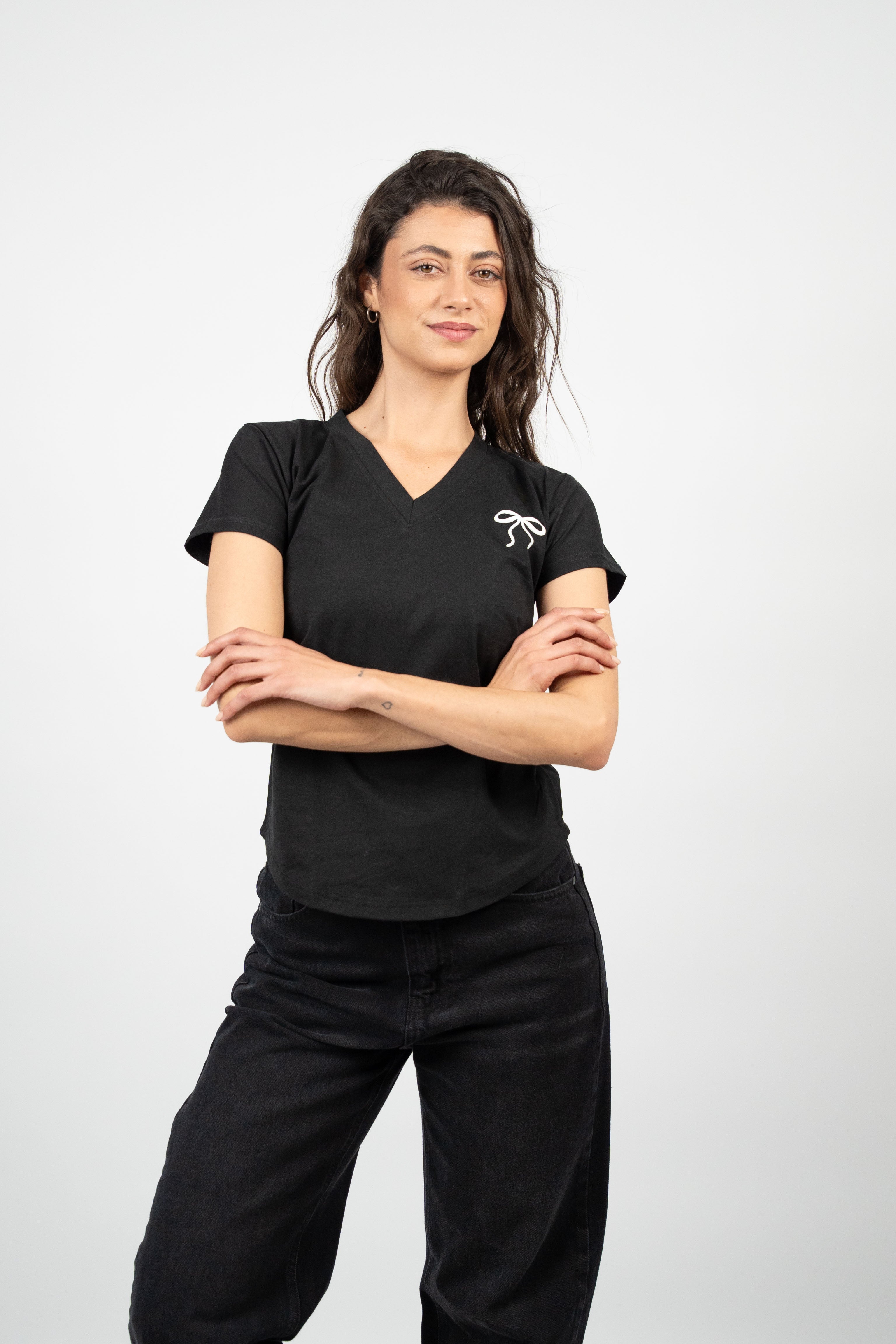 BOW DETAIL V-NECK T-SHIRT
