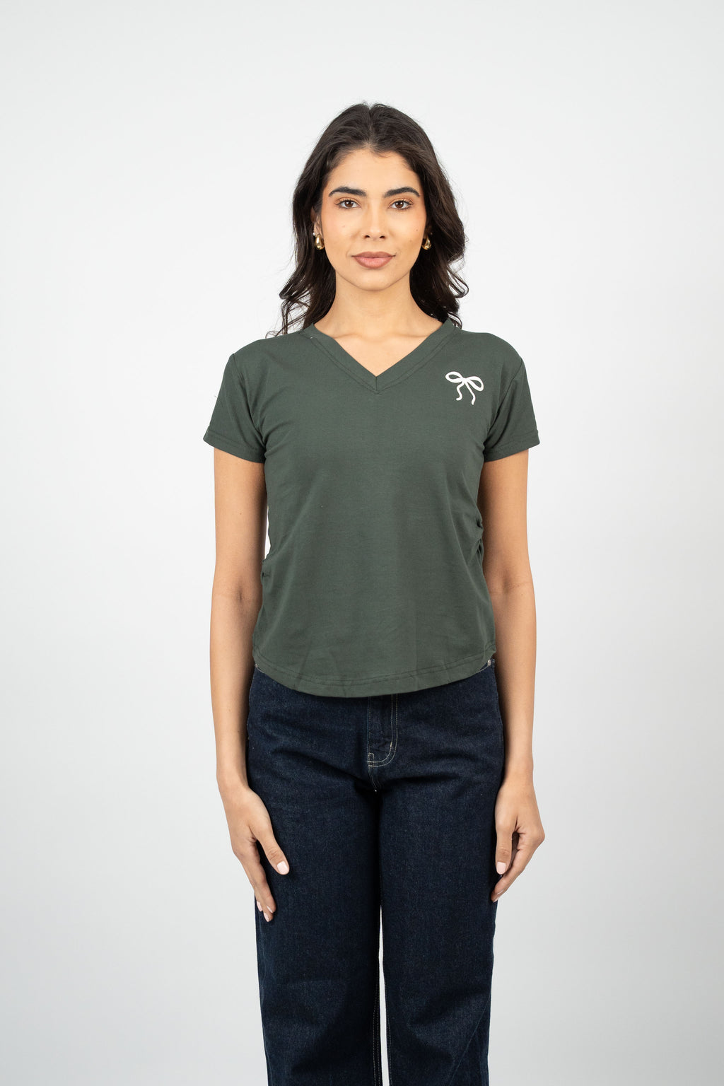 BOW DETAIL V-NECK T-SHIRT