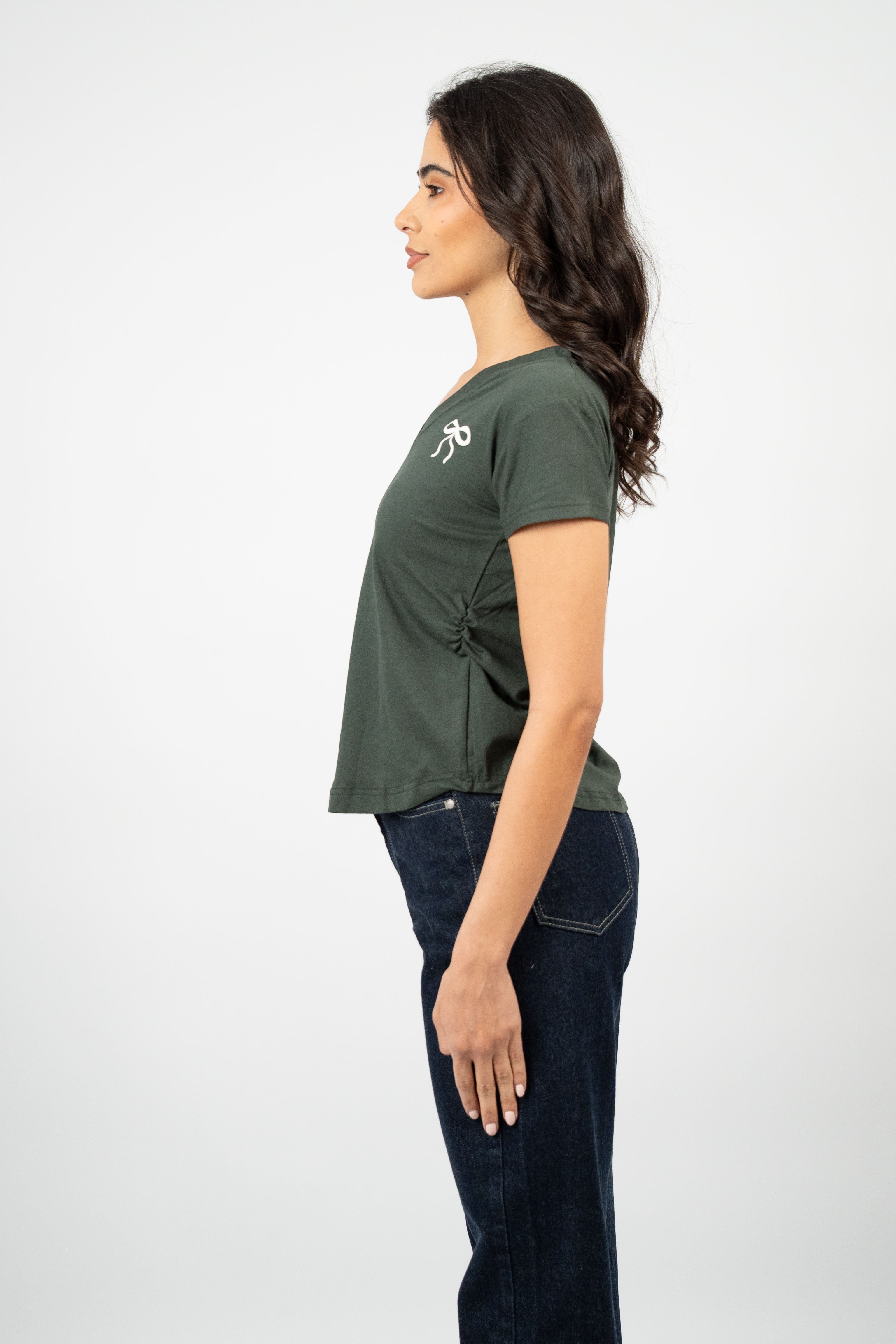 BOW DETAIL V-NECK T-SHIRT