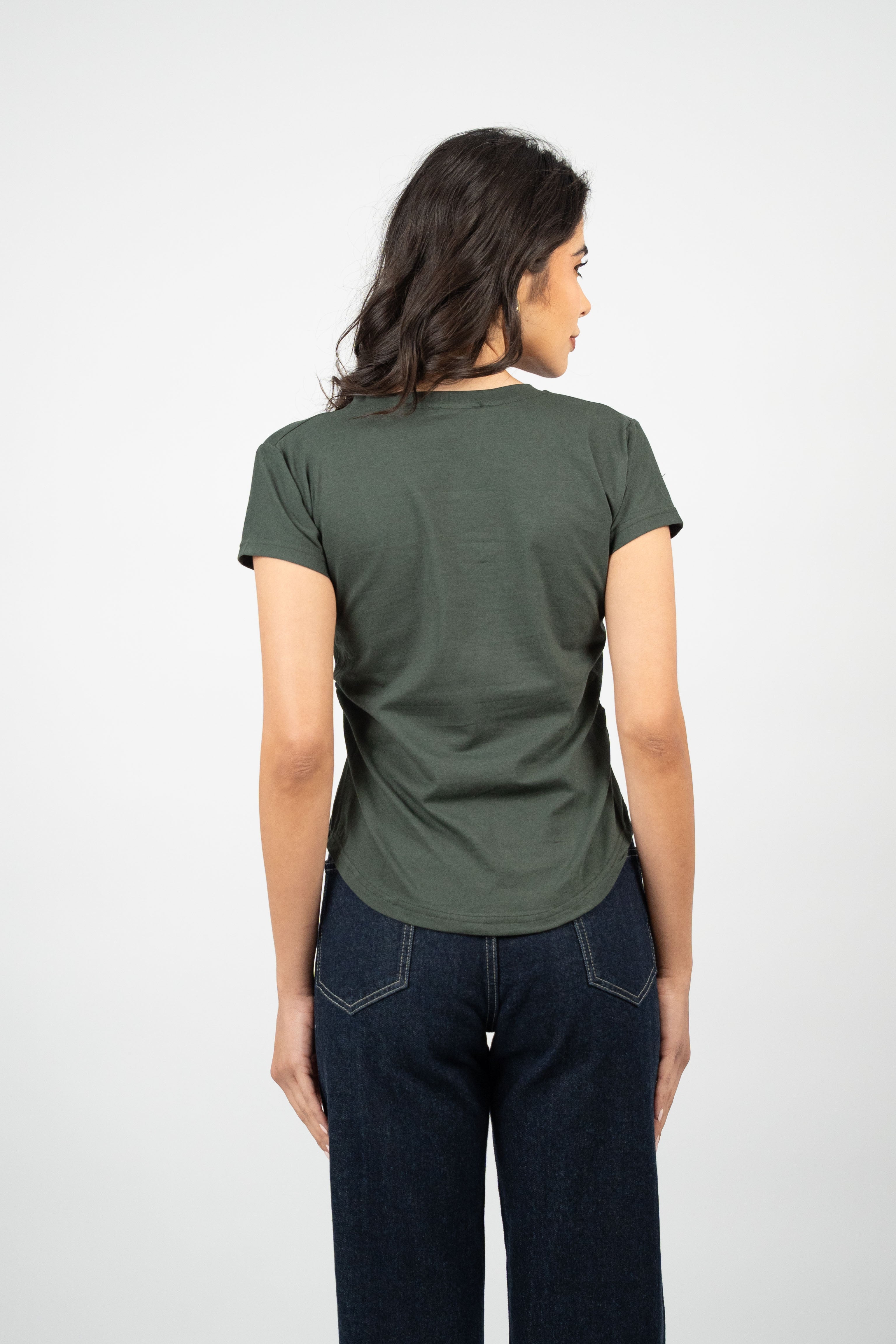 BOW DETAIL V-NECK T-SHIRT