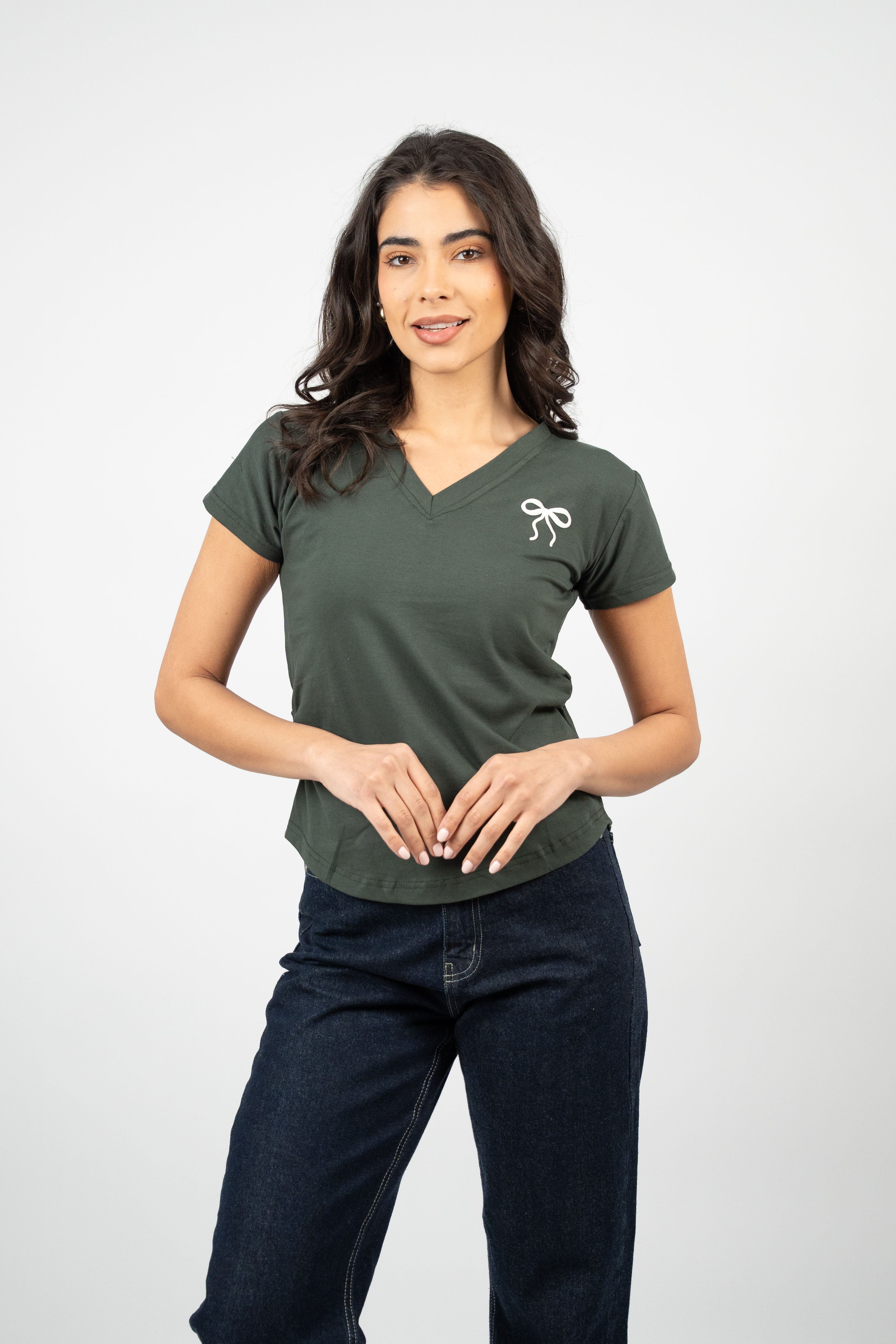 BOW DETAIL V-NECK T-SHIRT