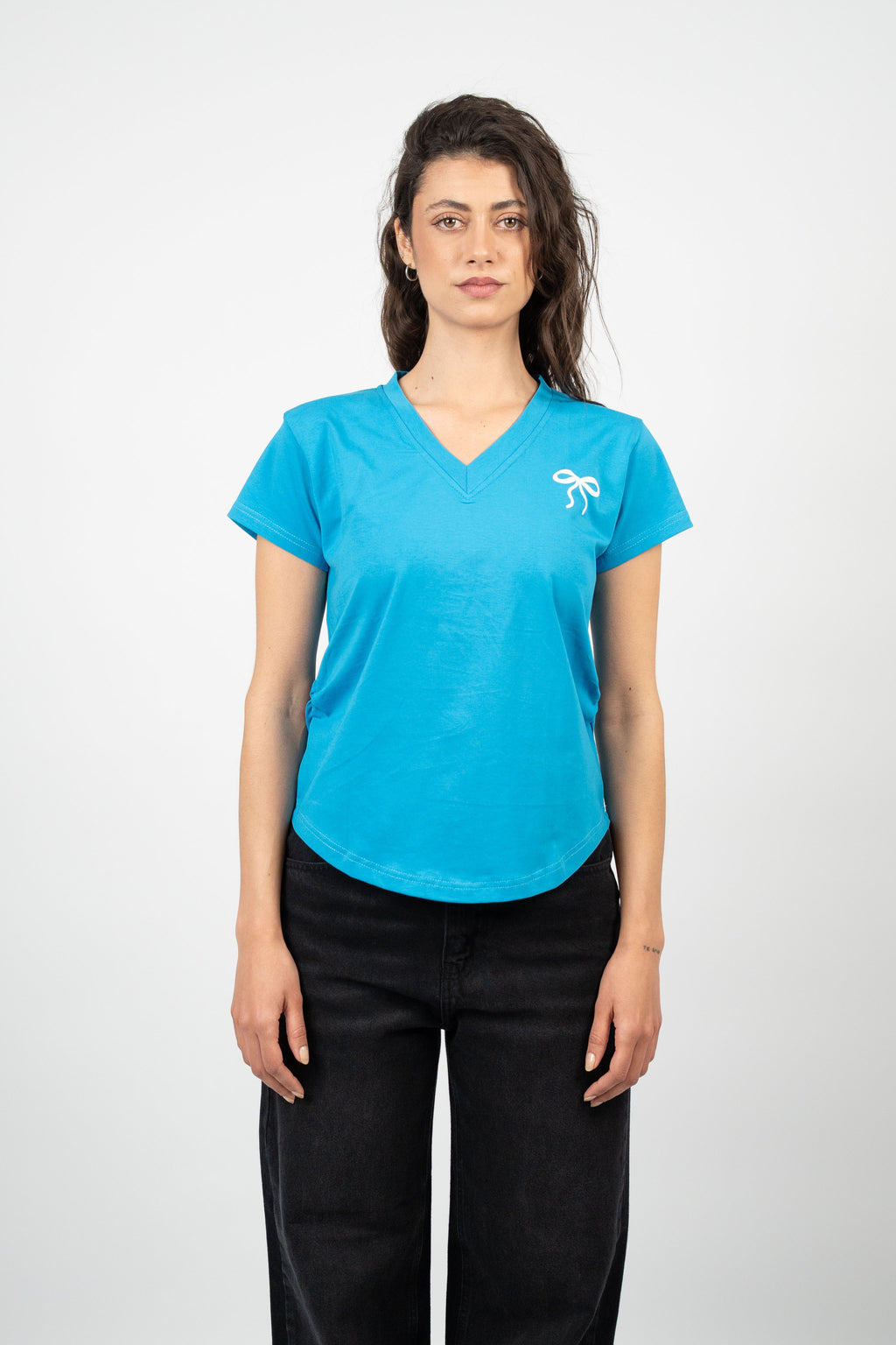 BOW DETAIL V-NECK T-SHIRT