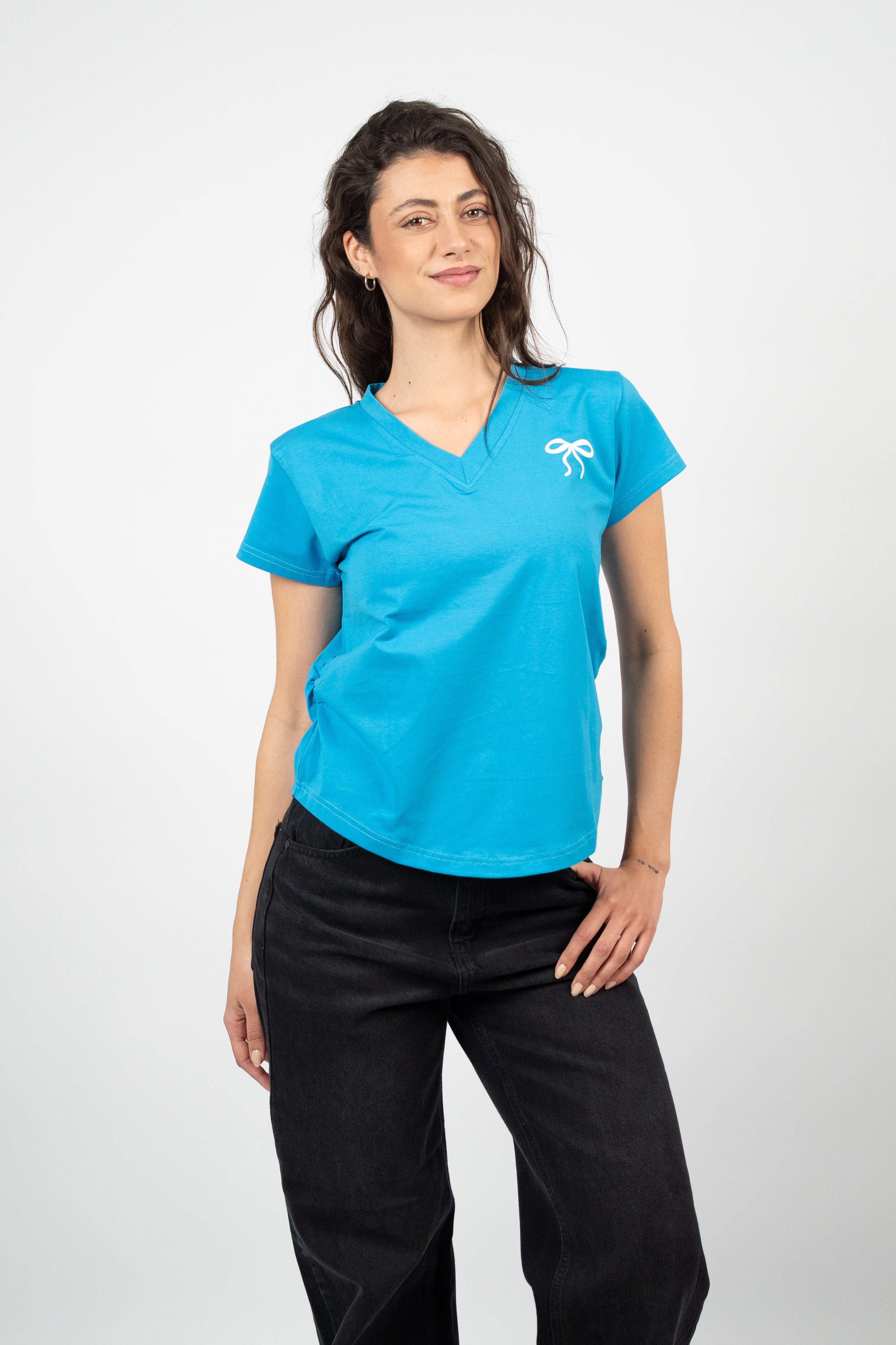 BOW DETAIL V-NECK T-SHIRT