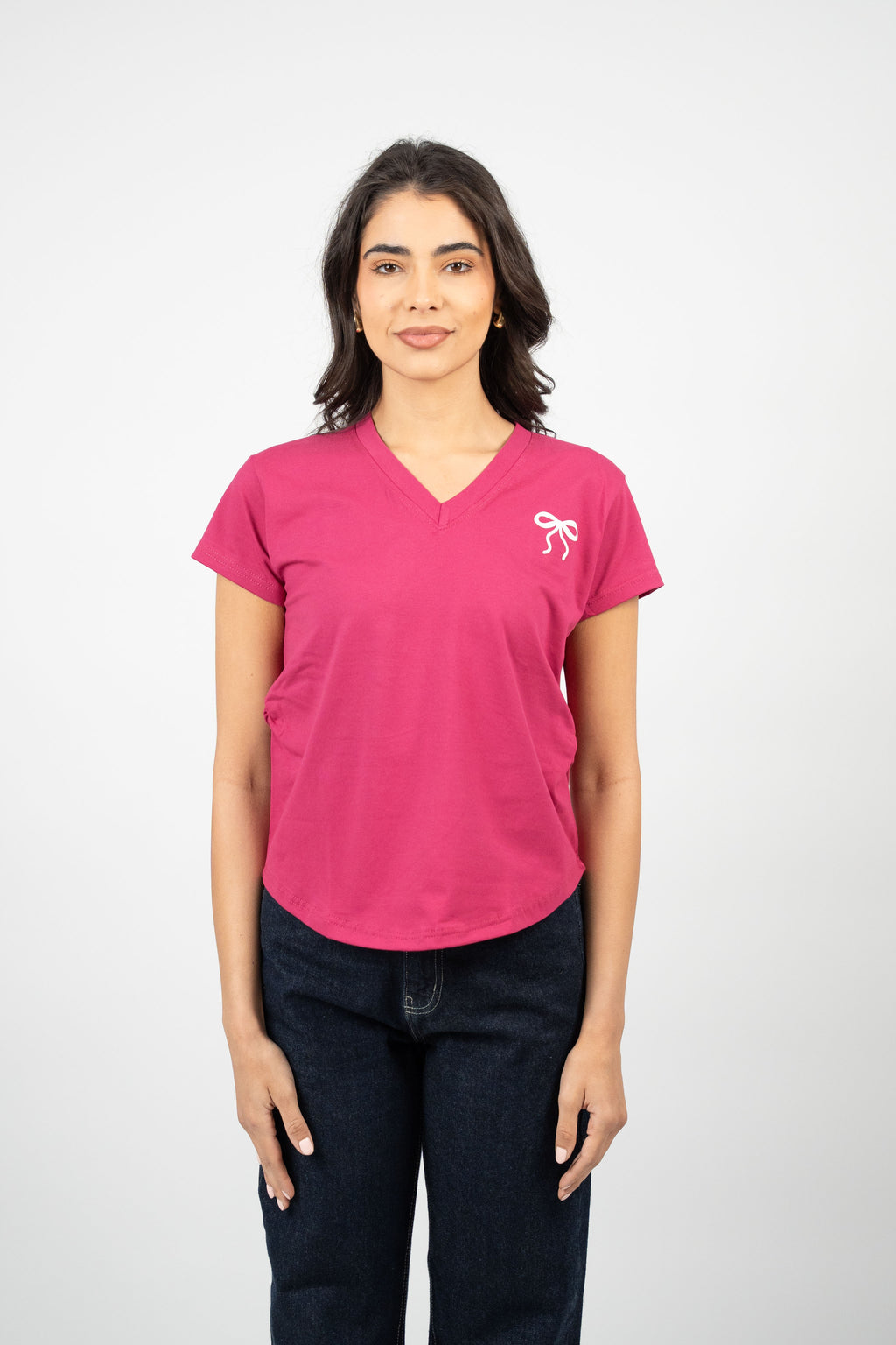 BOW DETAIL V-NECK T-SHIRT