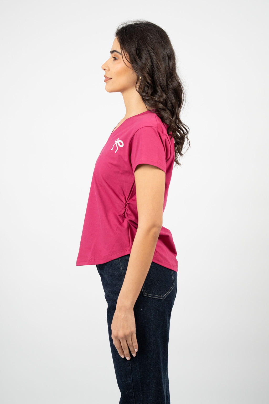 BOW DETAIL V-NECK T-SHIRT