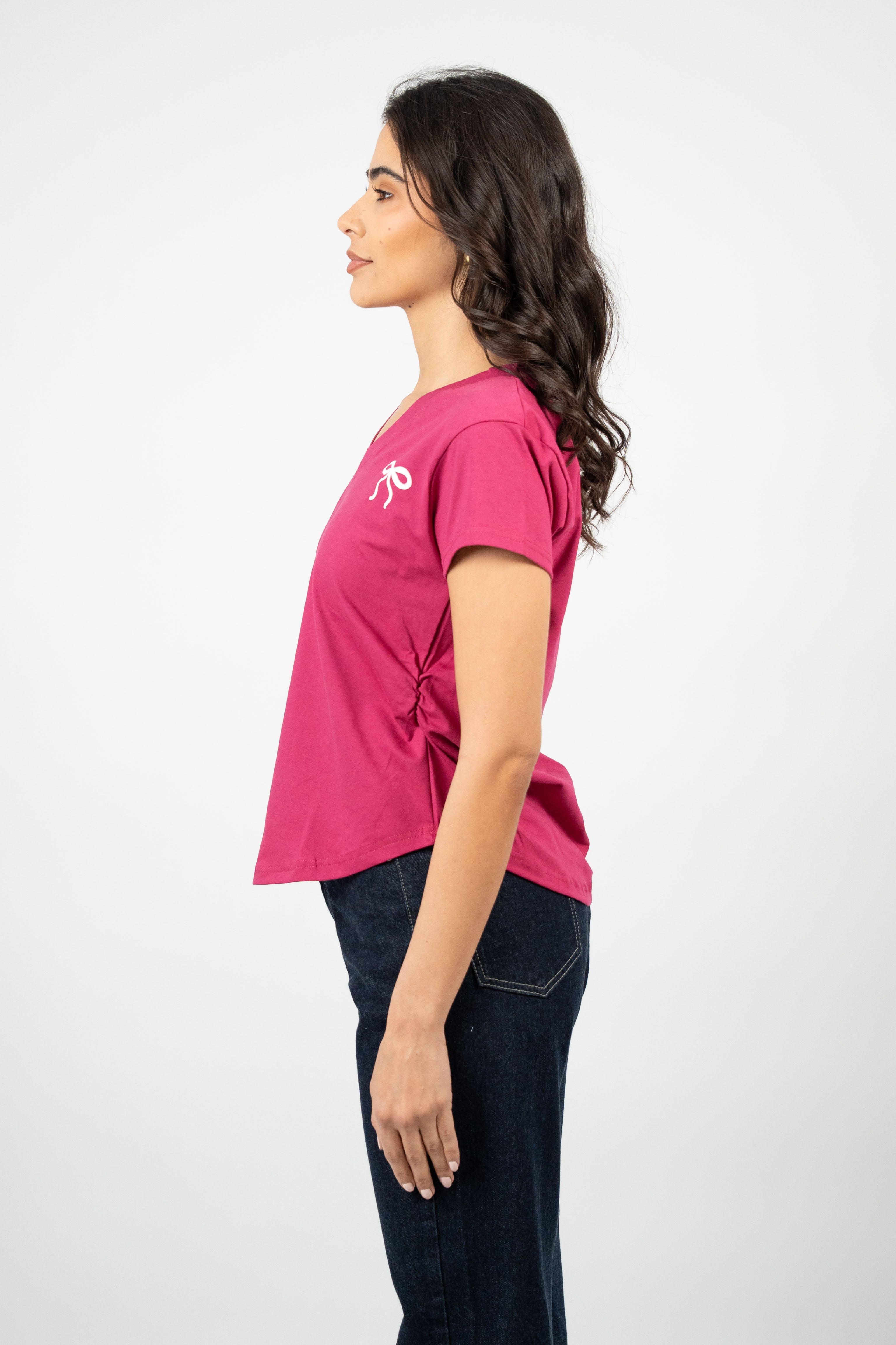 BOW DETAIL V-NECK T-SHIRT