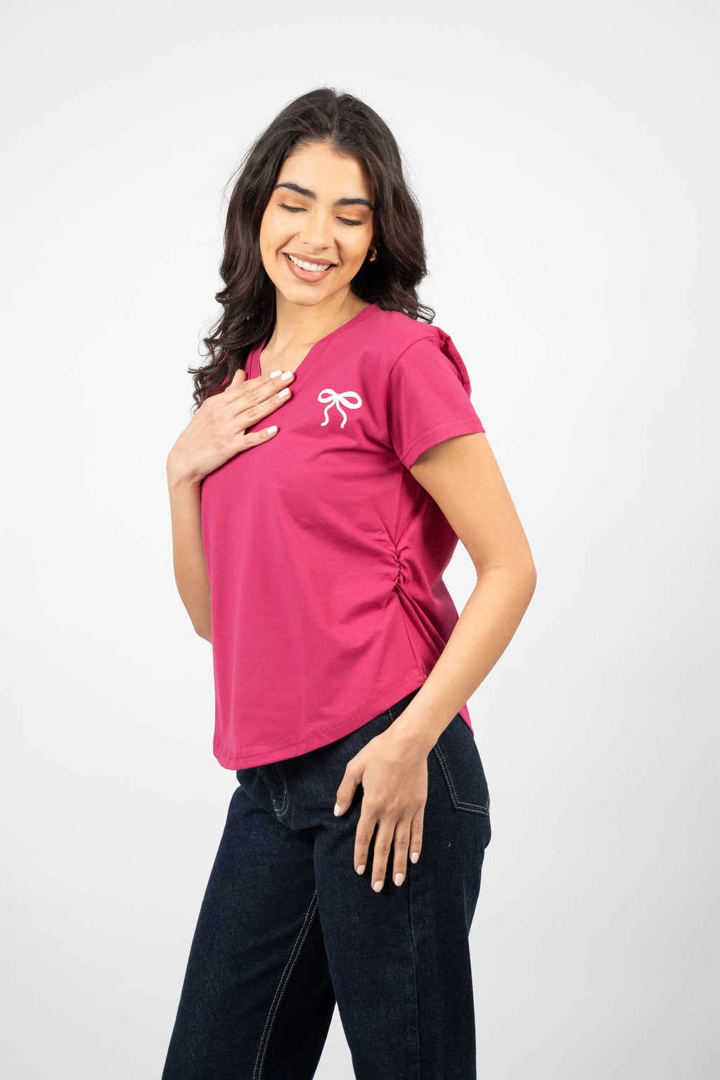 BOW DETAIL V-NECK T-SHIRT