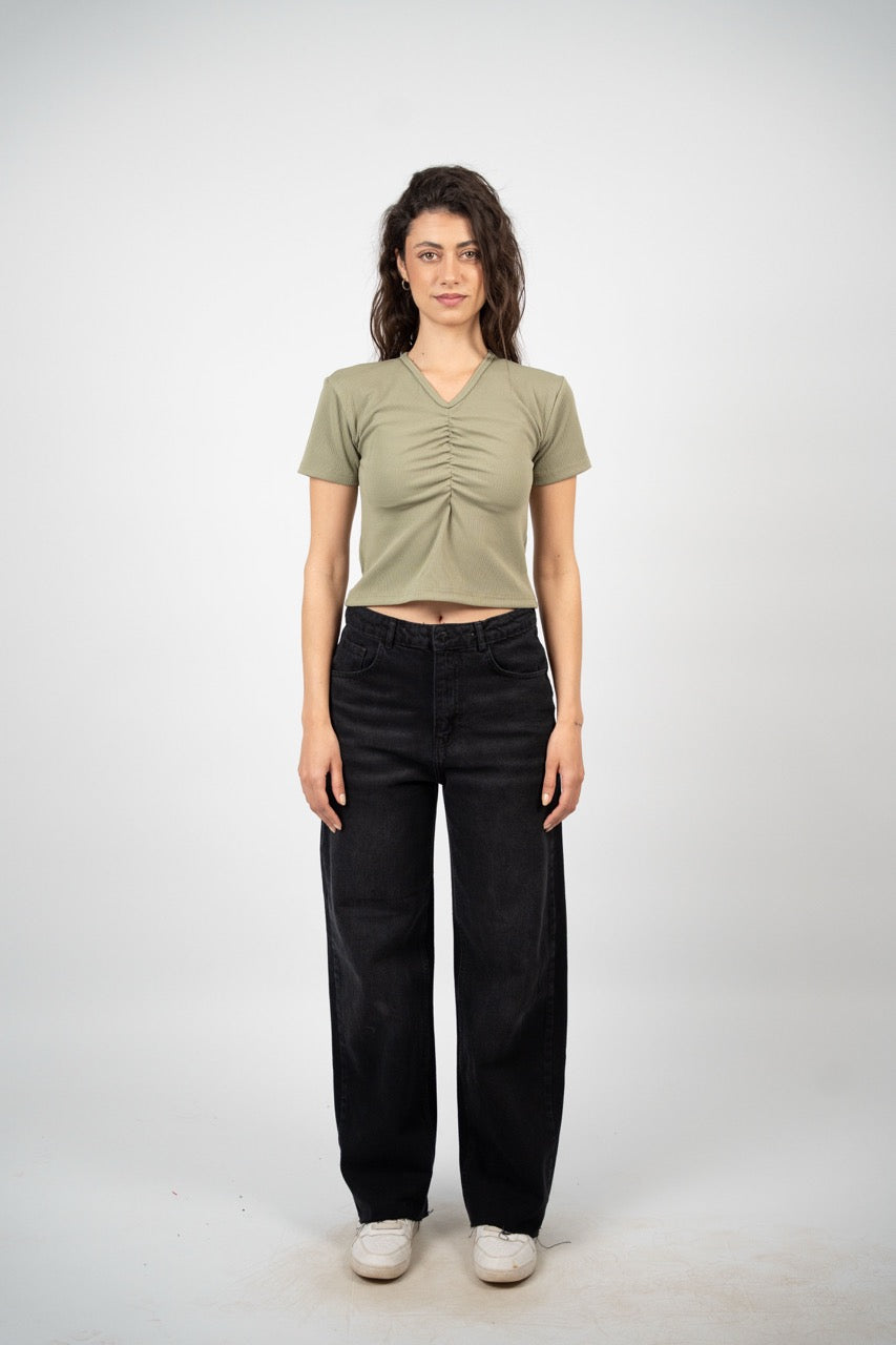 RUCHED V-NECK CROP TOP
