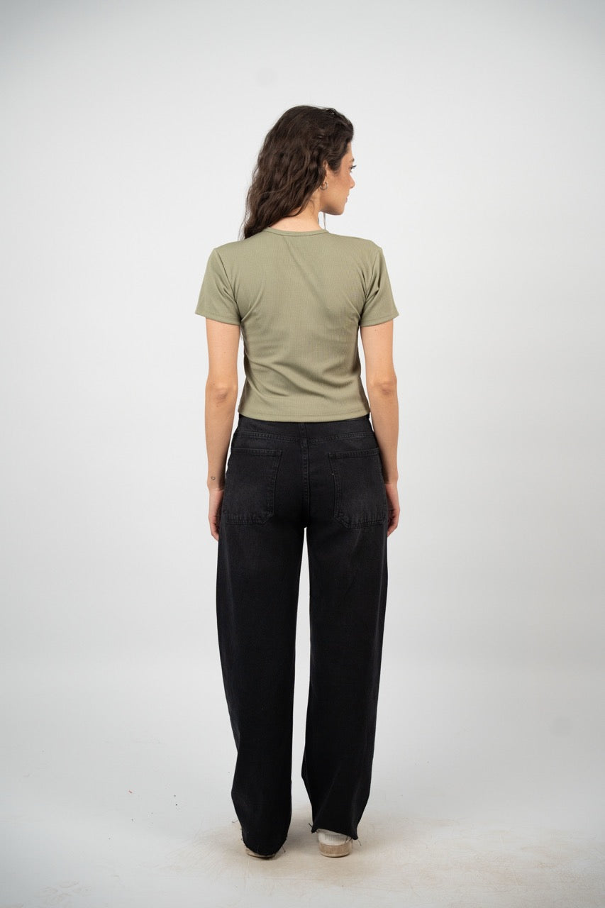 RUCHED V-NECK CROP TOP