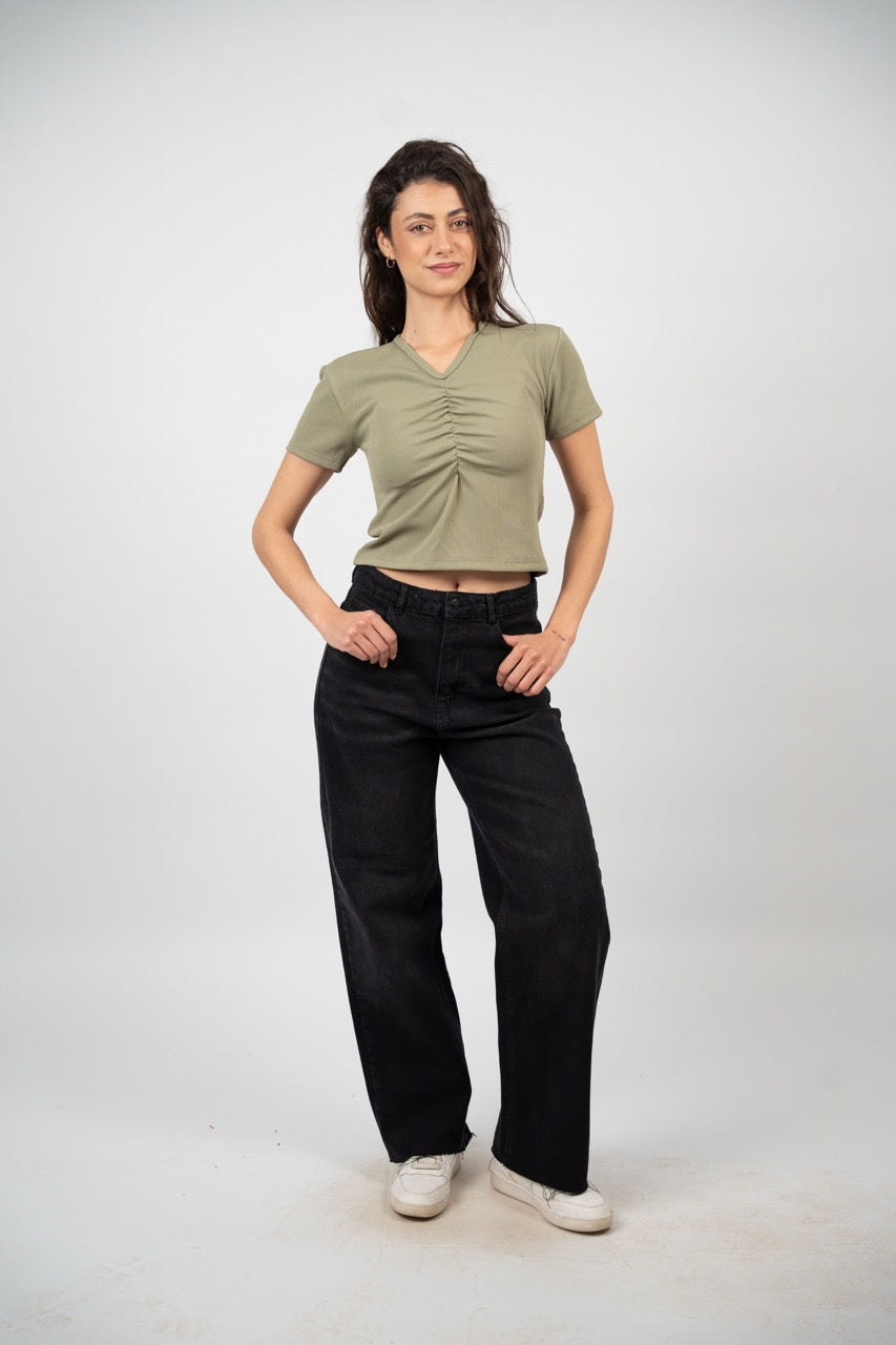 RUCHED V-NECK CROP TOP