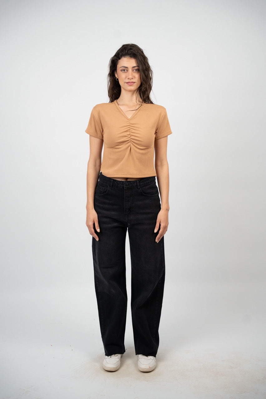 RUCHED V-NECK CROP TOP