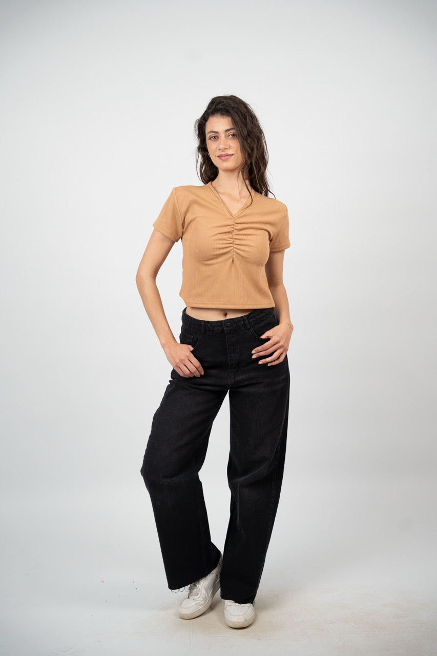 RUCHED V-NECK CROP TOP