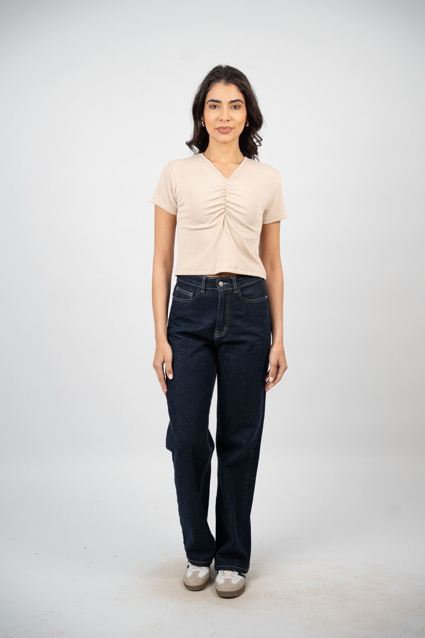 RUCHED V-NECK CROP TOP