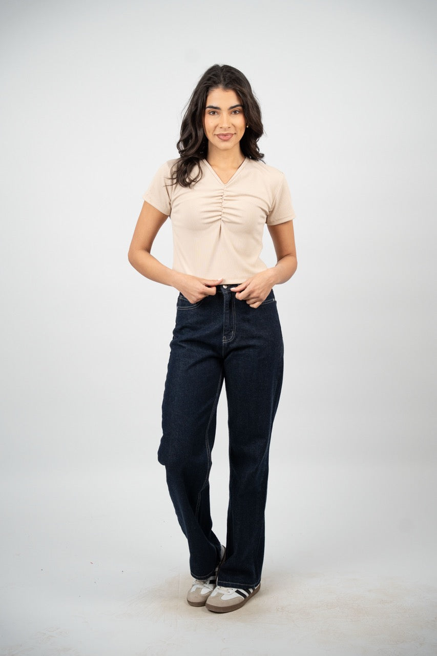 RUCHED V-NECK CROP TOP