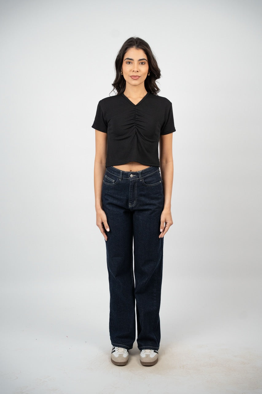 RUCHED V-NECK CROP TOP