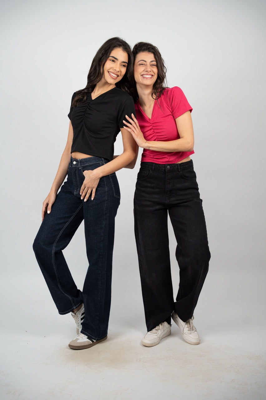 RUCHED V-NECK CROP TOP