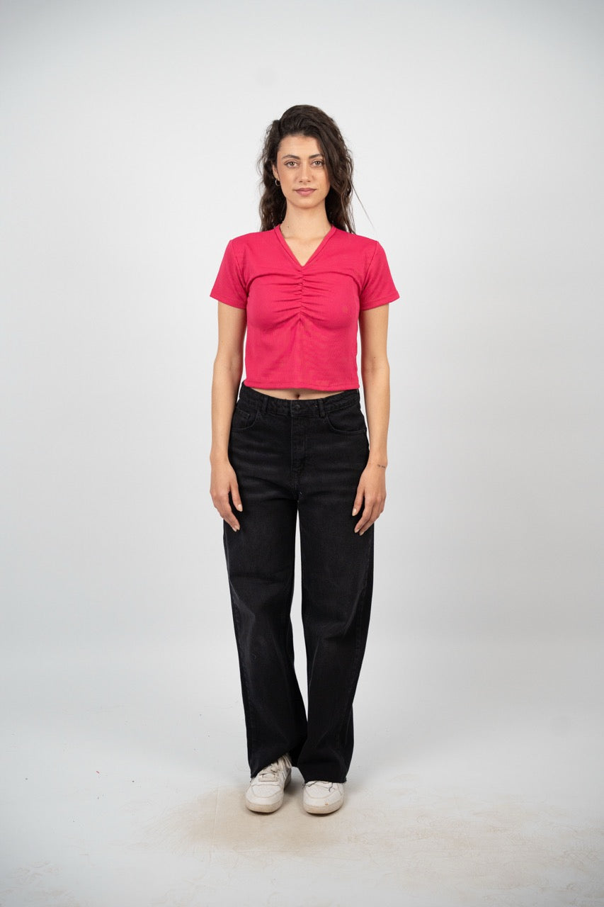 RUCHED V-NECK CROP TOP