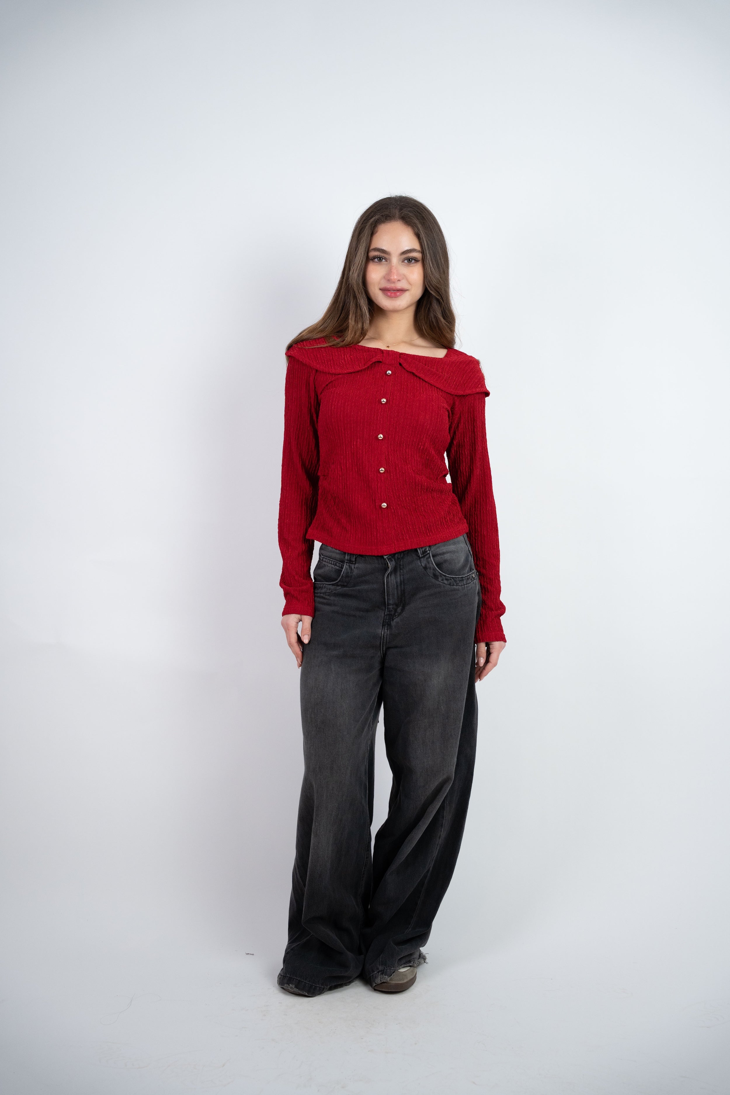 OFF SHOULDER TEXTURED BLOUSE
