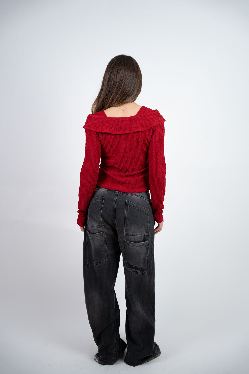 OFF SHOULDER TEXTURED BLOUSE