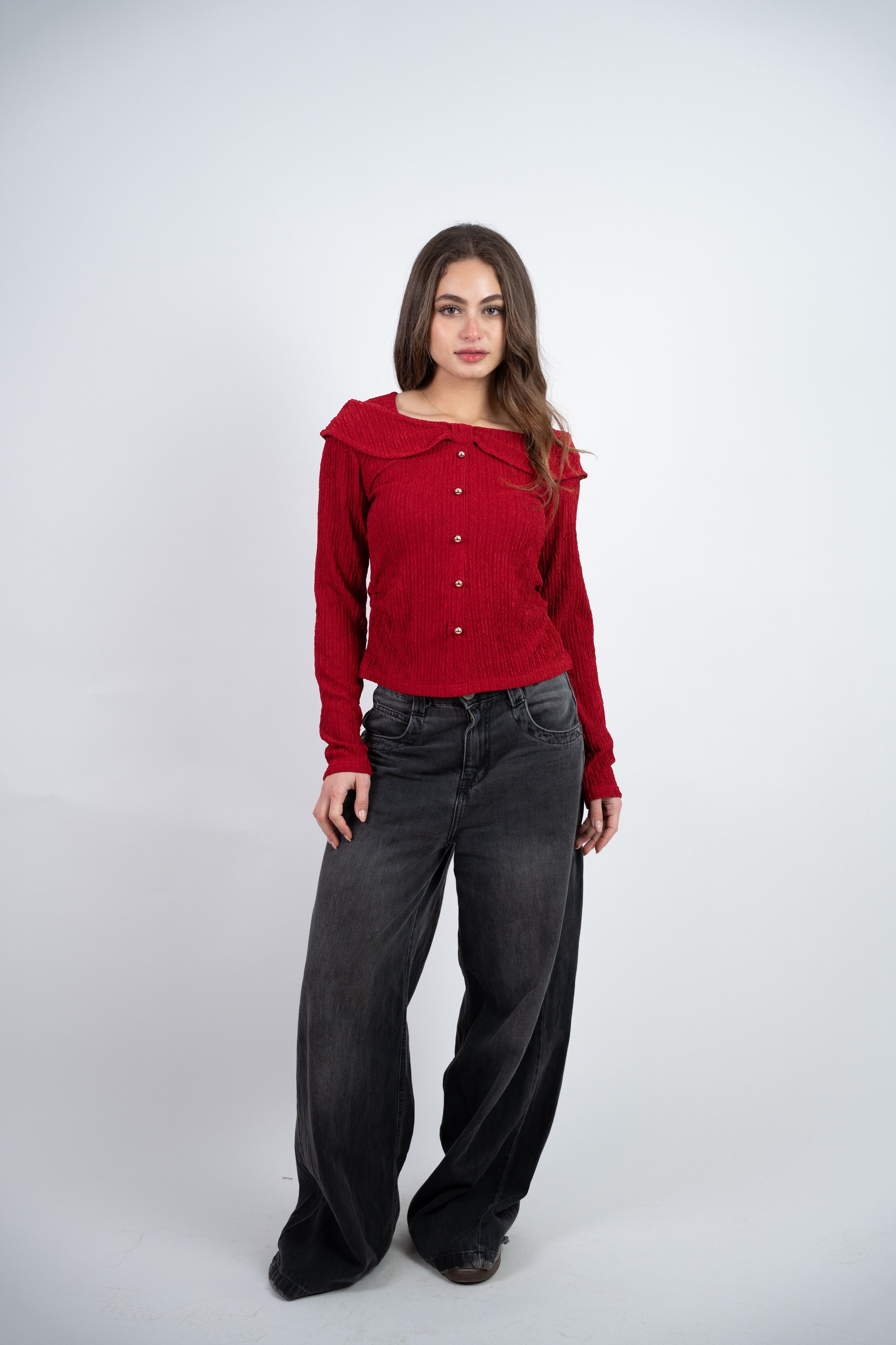 OFF SHOULDER TEXTURED BLOUSE