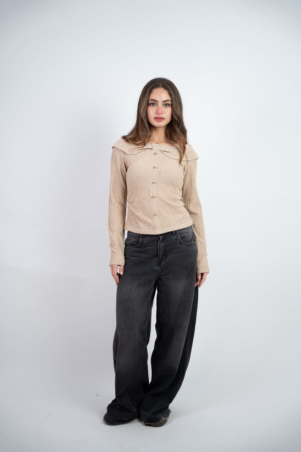 OFF SHOULDER TEXTURED BLOUSE