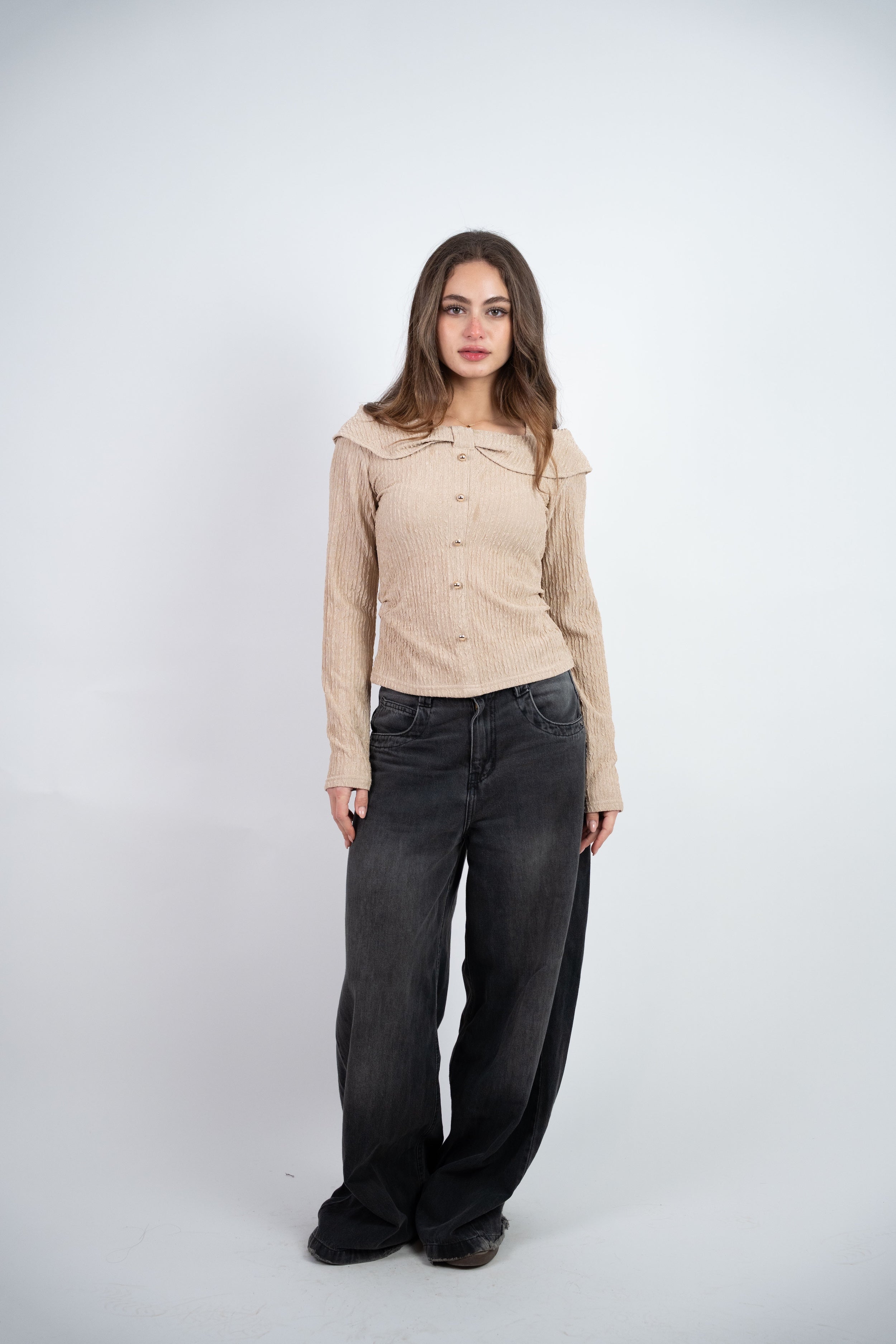 OFF SHOULDER TEXTURED BLOUSE