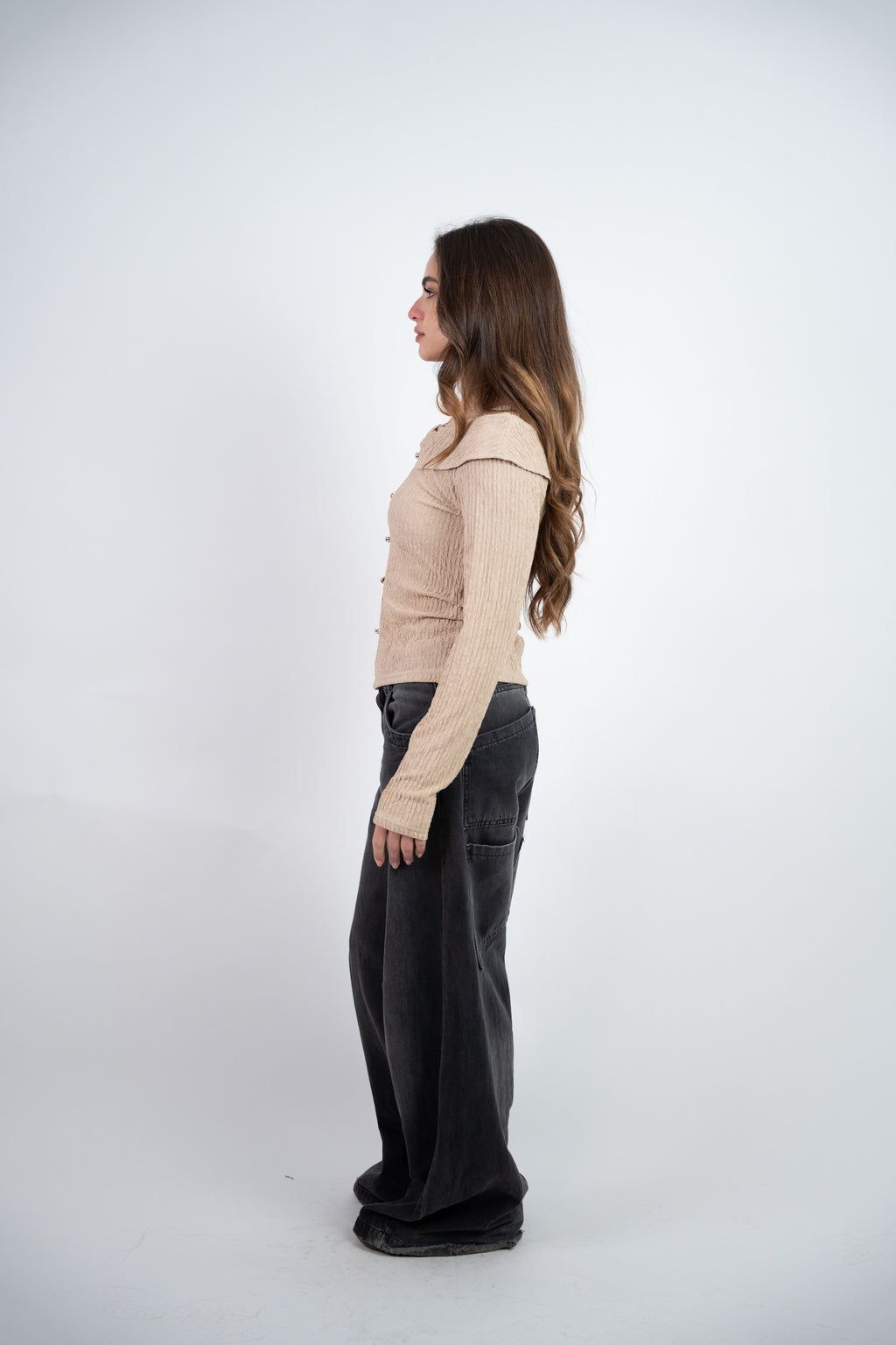 OFF SHOULDER TEXTURED BLOUSE