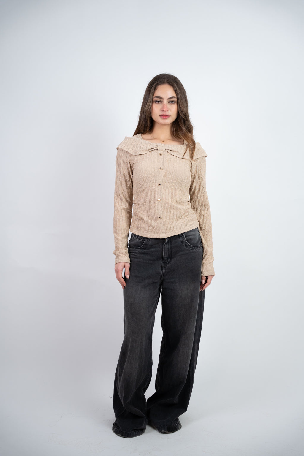 OFF SHOULDER TEXTURED BLOUSE