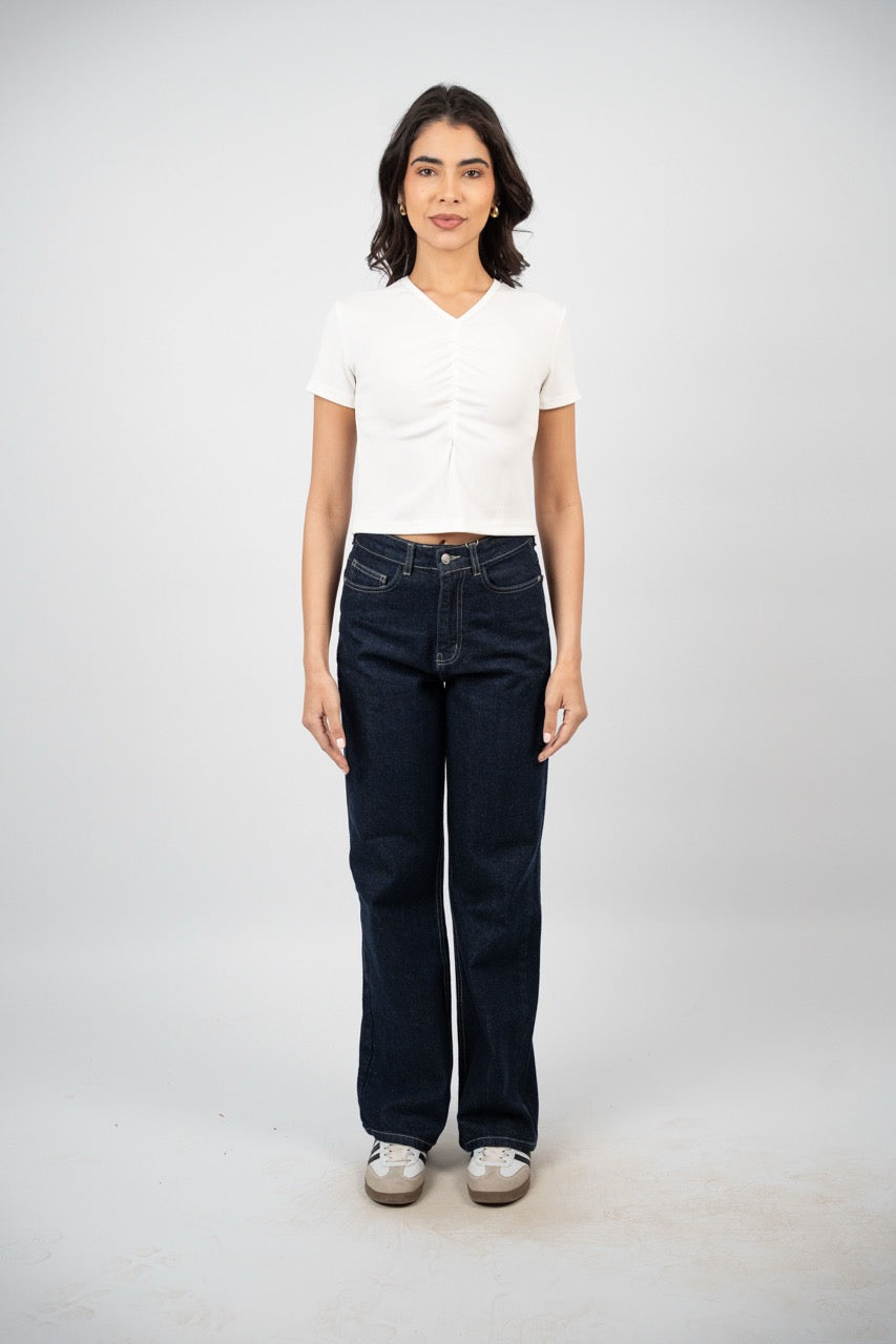 RUCHED V-NECK CROP TOP