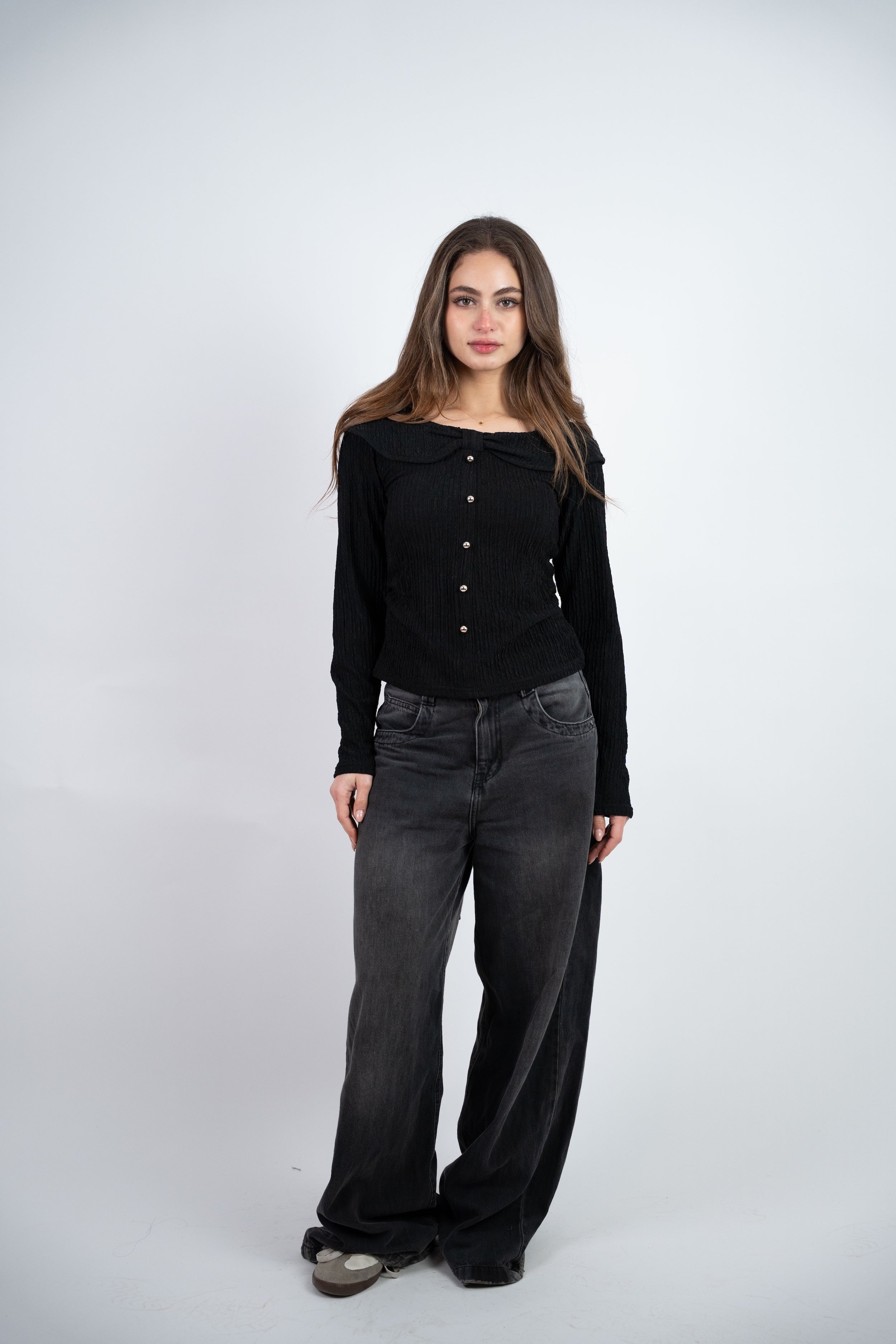 OFF SHOULDER TEXTURED BLOUSE