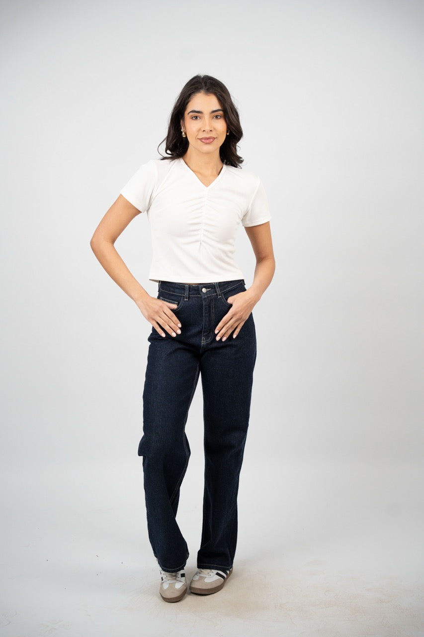 RUCHED V-NECK CROP TOP