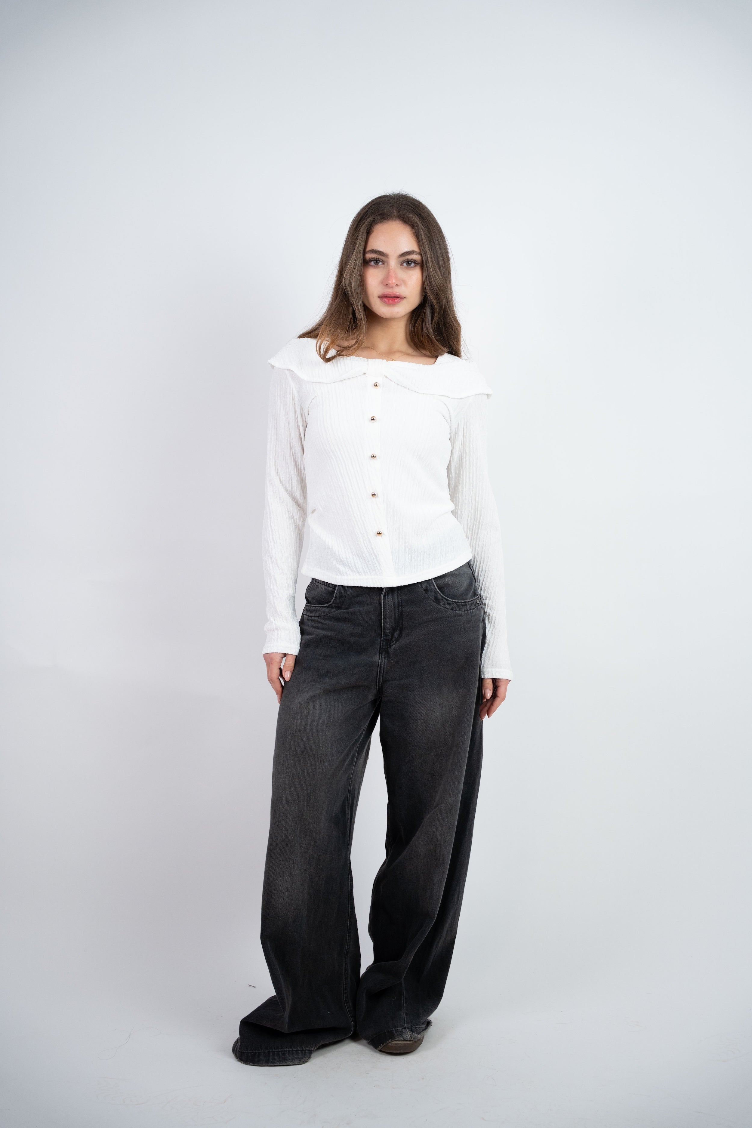 OFF SHOULDER TEXTURED BLOUSE