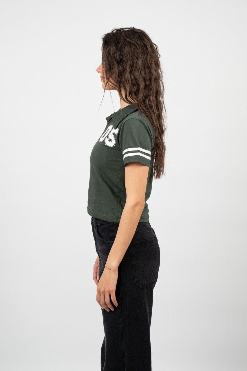 STRIPED SLEEVE POLO CROP TEE