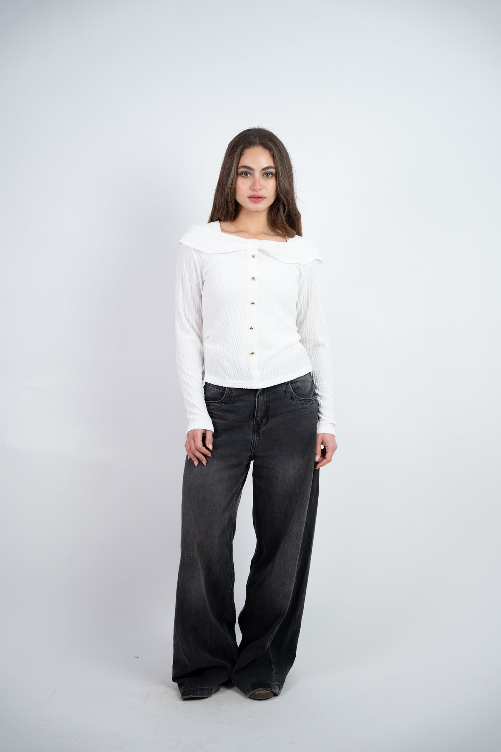 OFF SHOULDER TEXTURED BLOUSE