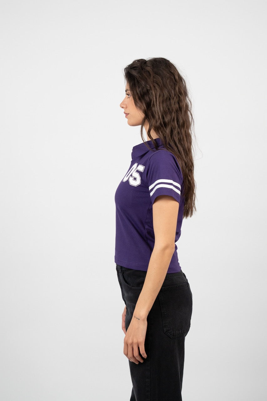 STRIPED SLEEVE POLO CROP TEE