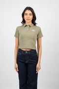 RIBBED LOGO POLO CROP TEE