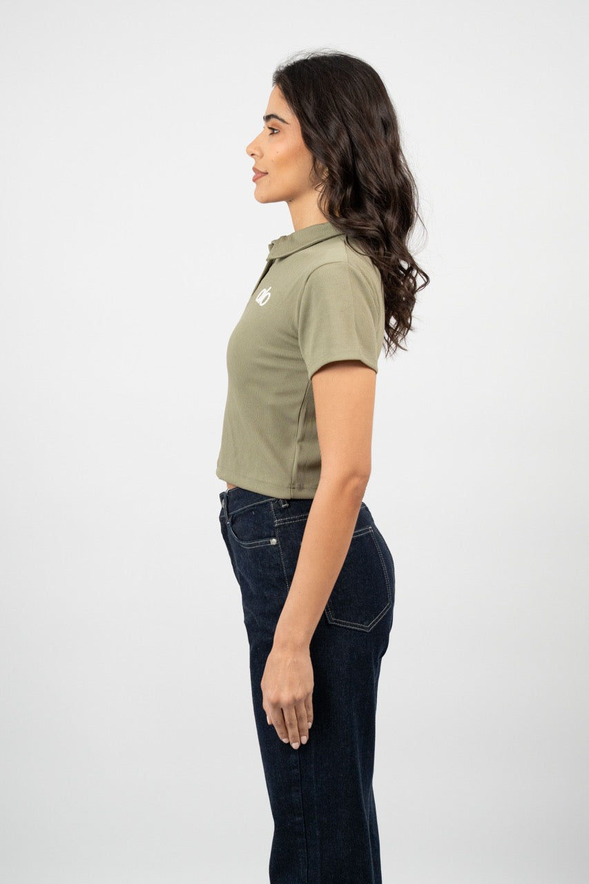 RIBBED LOGO POLO CROP TEE